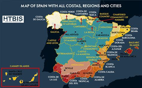Your ultimate map of Spain with all the regions, the costas and the Spanish cities | Map of ...