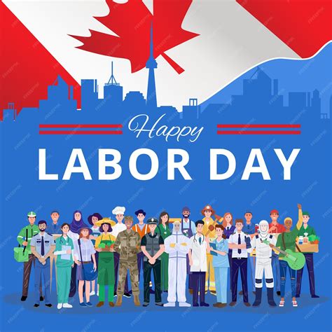 Premium Vector | Happy labor day. various occupations people standing with canada flag.