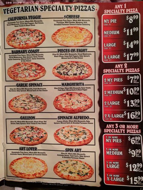 Menu at Pizza Pirates pizzeria, Ontario, E Philadelphia St #108