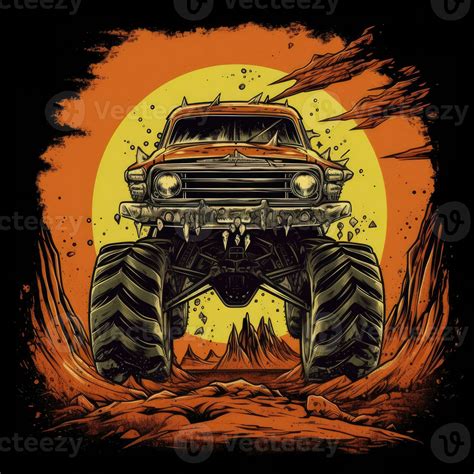 mad max car mosnter truck tshirt design mockup printable cover tattoo isolated vector ...