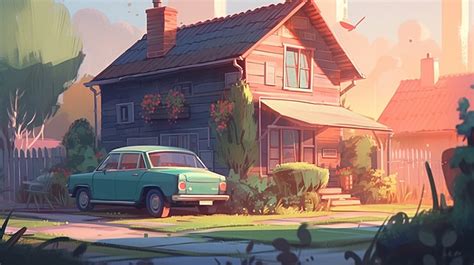 Car Cartoon Building Illustration Background, Cartoon House ...