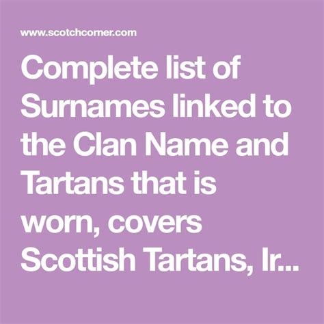 Complete list of Surnames linked to the Clan Name and Tartans that is ...