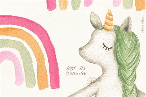 Baby Unicorns Watercolor Clipart By Flora & Bear | TheHungryJPEG