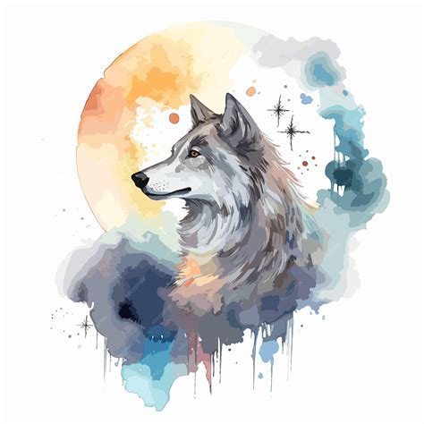 Premium Vector | Wolf moon watercolor abstract hand drawn wolf watercolor