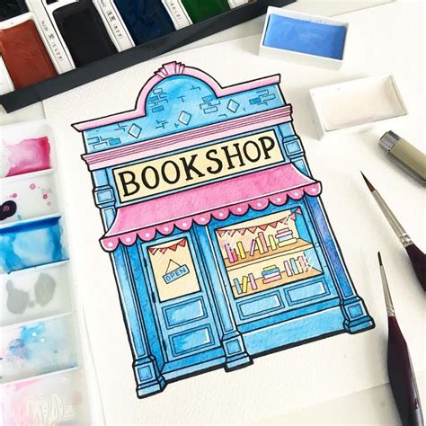 Practising painting again today, another bookstore. Once I get a little ...