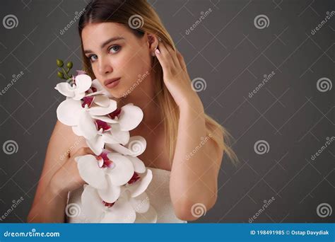 Woman Holds Beauty Flower. Skin Care Treatment Stock Image - Image of ...