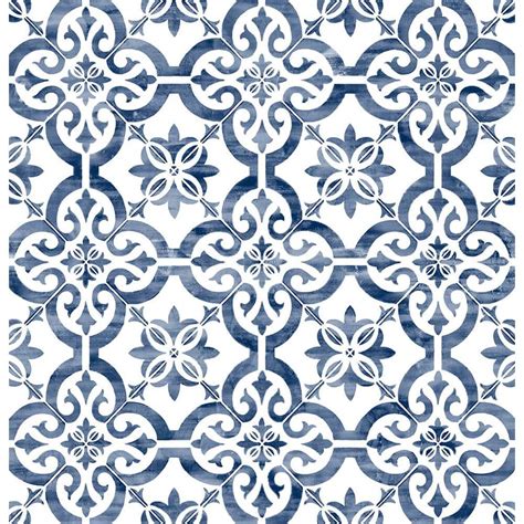 LILLIAN AUGUST Porto Tile Riviera Blue Geometric Vinyl Peel & Stick Wallpaper Roll (Covers 40.5 ...