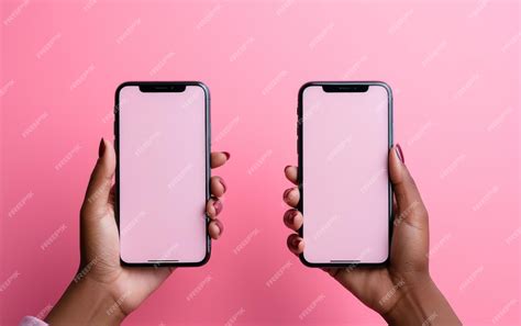 Premium Photo | Two Hands Holding Up a Pink Screen Phone