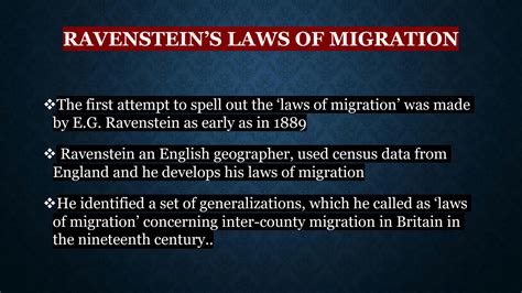 SOLUTION: Ravenstein s laws of migration - Studypool