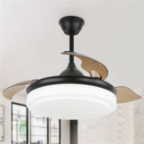 42" Modern Retractable Ceiling Fan with Reversible Blades, Light and ...