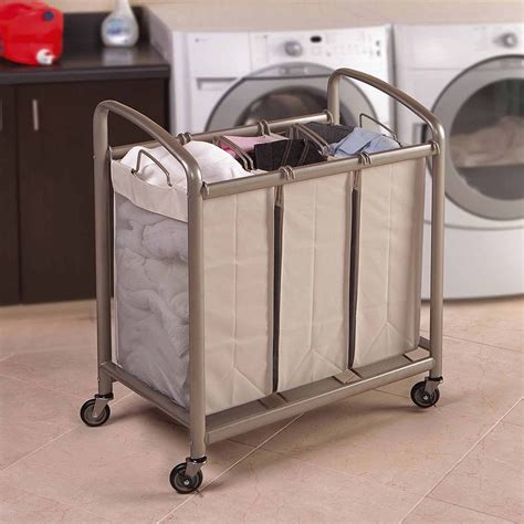 Deluxe Mobile 3-Bag Heavy-Duty Laundry Hamper Sorter Cart by Seville Classics - Walmart.com ...