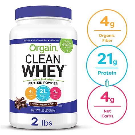 Orgain Grass Fed Clean Whey Protein Powder, Creamy Chocolate Fudge 1.82 ...