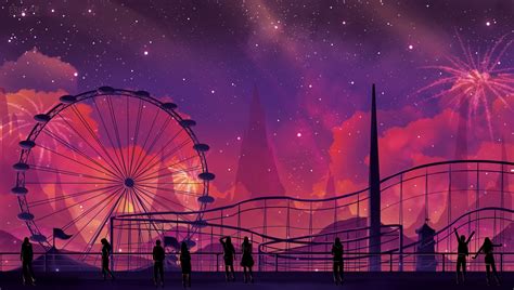 Download People Starry Sky Night Man Made Amusement Park HD Wallpaper by Erisiar