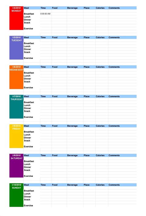 Free Printable Food Log Template - Printable Templates