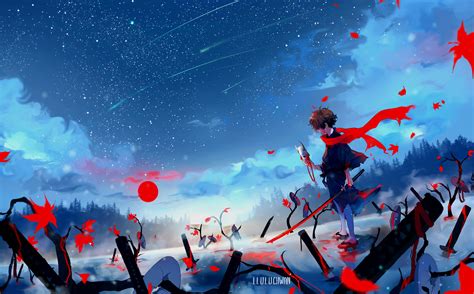 Wallpaper : anime, sky, sword, clouds, Blood moon 3507x2180 - xistent - 1693335 - HD Wallpapers ...