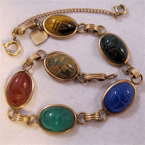 1960s D'OR Genuine Scarab Bracelet 12K Gold Filled Semi