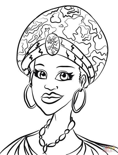 African Woman Portrait Coloring Page Free Printable Sketch Coloring ...