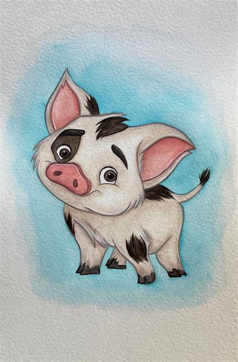 Disneys Moana Pua Pig Watercolor Painting Original and - Etsy