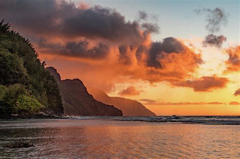 Sunset over the receding mountains of the Na Pali coast of Kauai Photograph by Steven Heap ...