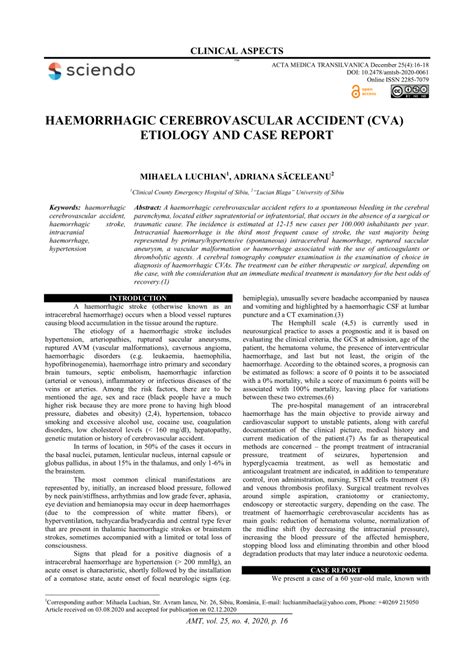 (PDF) Haemorrhagic Cerebrovascular Accident (CVA) Etiology and Case Report