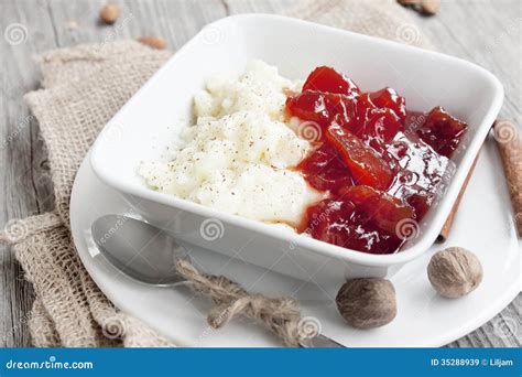 Rice pudding with jam stock image. Image of pudding, fresh - 35288939