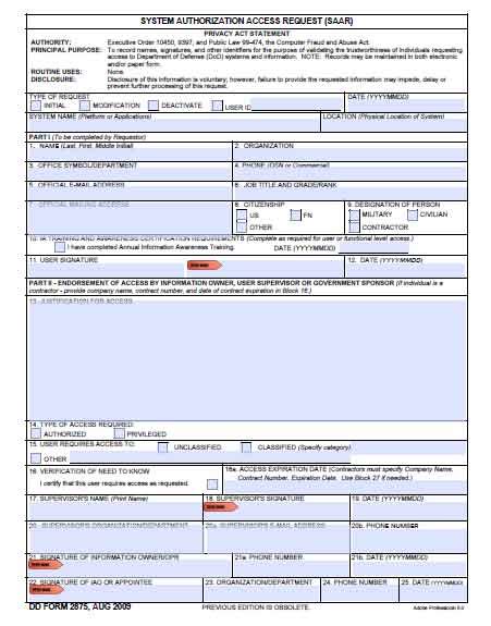 Form DD 2875 System Authorization Access Request Available in Laws.com