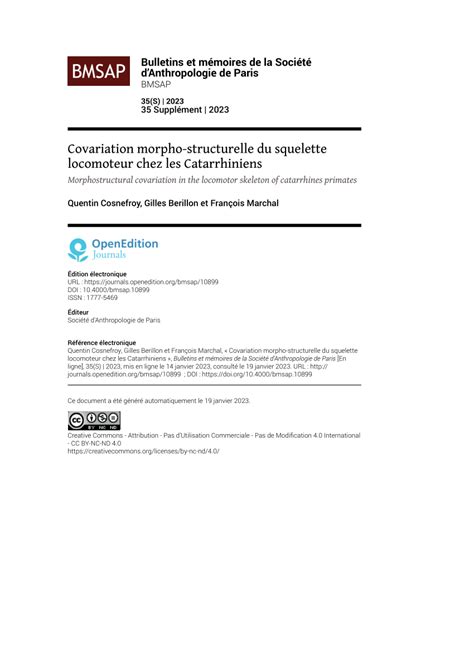 (PDF) Covariation morpho-structurelle du squelette locomoteur chez les ...