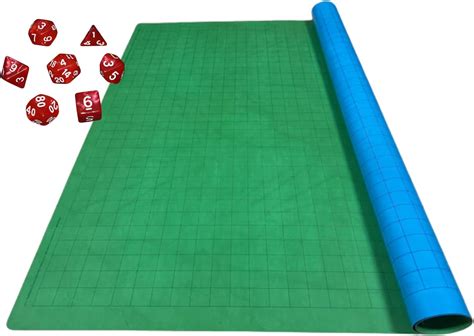 Chessex DnD Battle Mat Blue and Green Neoprene Mat 26"x23.5" - Double Sided DnD Map Grid with ...