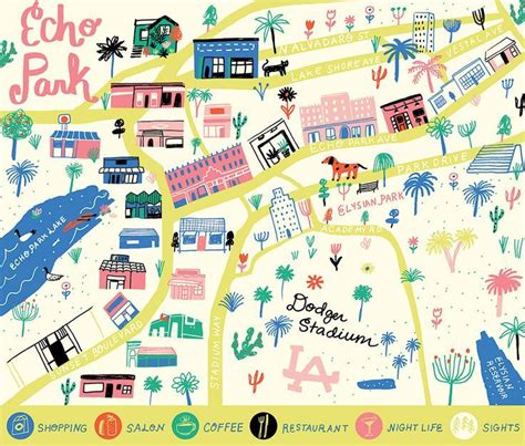 Echo Park | Illustrated map, Map design, Theme park map