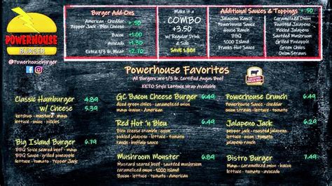 Menu at Powerhouse Burger restaurant, Pilot Point