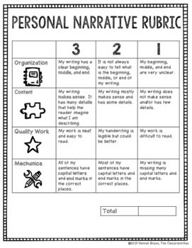 Personal Narrative Rubric by The Classroom Key | TPT