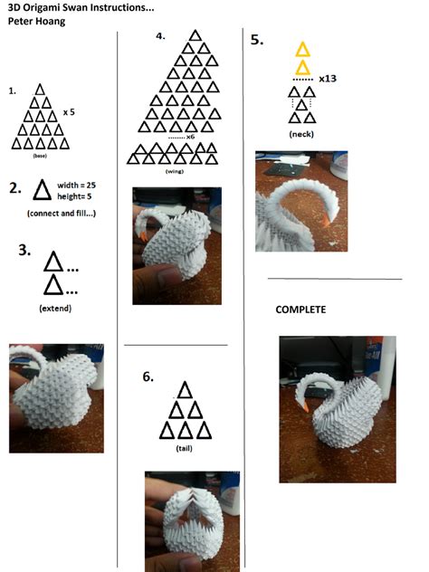 Instructions for 3D origami swan by lantern77 on DeviantArt