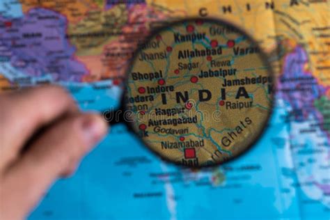 Map of India through Magnifying Glass. Stock Photo - Image of journey, business: 258973184