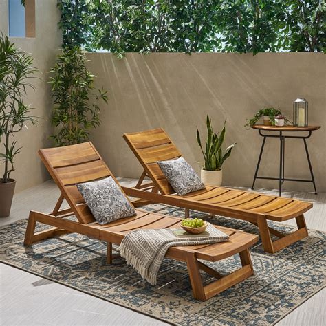 Cullen Outdoor Wood and Iron Chaise Lounges, Set of 2, Teak and Yellow - Walmart.com - Walmart.com