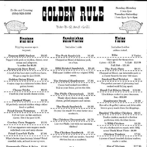 Golden Rule BBQ of Pell City menu in Pell City, Alabama, USA