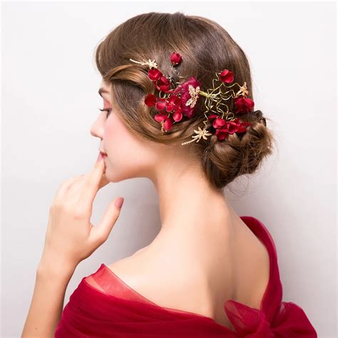 Fashion Red Flower Headpiece Hair Accessories Bridal Wedding Headdress ...