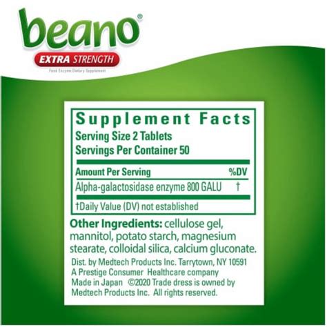 Beano Extra Strength Gas Prevention & Digestive Enzyme Supplement ...