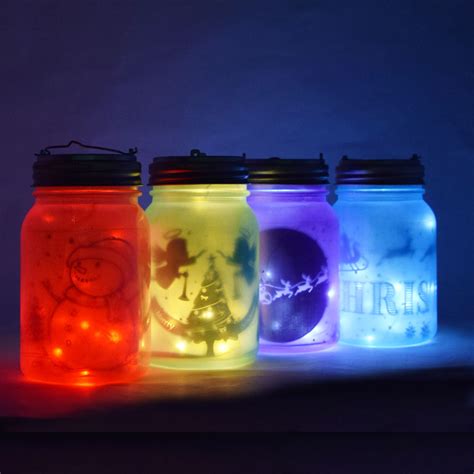 Decorative Christmas Holiday Frosted Mason Jar Luminaries Lantern Set (Battery Operated, 4 PACK ...