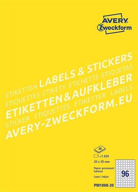 Buy AVERY Zweckform PM1008-20 Self-Adhesive Paper Labels (1,920 Adhesive Labels, 20 x 20 mm on ...