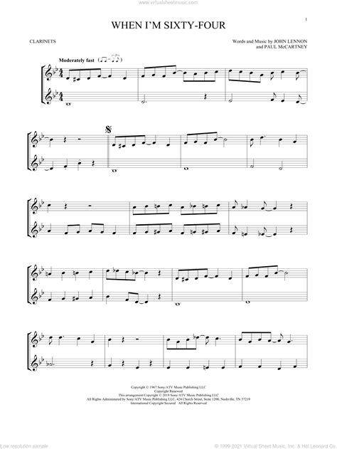 When I'm Sixty-Four sheet music for two clarinets (duets) (PDF)