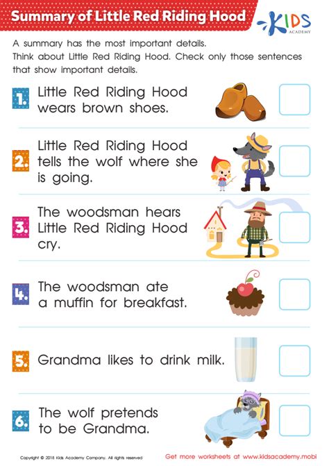 Summary of Little Red Riding Hood Worksheet: Free Printout for Kids