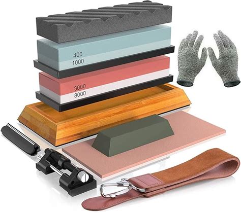 Knife Sharpening Stone Kit – 400/1000 3000/8000 Grit Wet Kitchen Whetstone Knife Sharpener Set ...