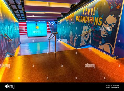 Barcelona, Spain, March 14, 2019: players tunnel entrance of Camp Nou ...