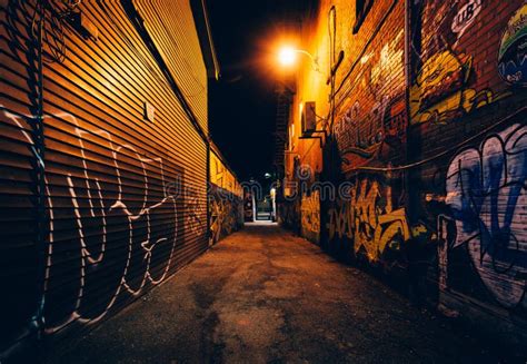 Graffiti Alley at Night, in the Fashion District of Toronto, Ont Editorial Photography - Image ...