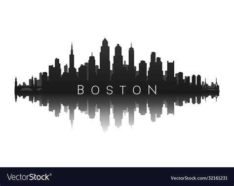 Boston skyline in black with reflection Royalty Free Vector