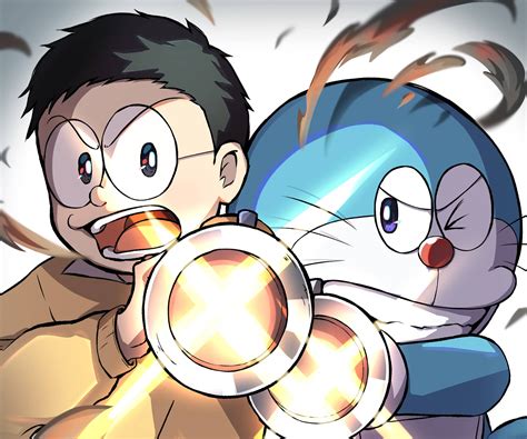 Download Doraemon And Nobita Battle Fanart Wallpaper | Wallpapers.com