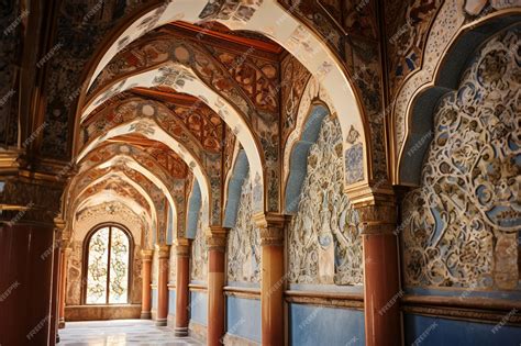 Premium AI Image | Inside interior of The mosque is an excellent example of traditional arch ...