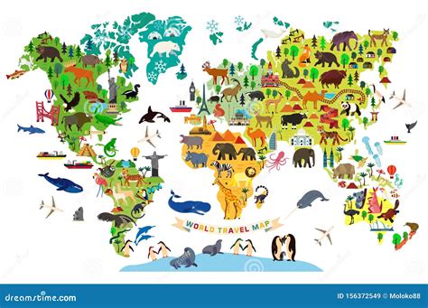 Animal Map of the World for Children and Kids. Vector. Stock Vector ...