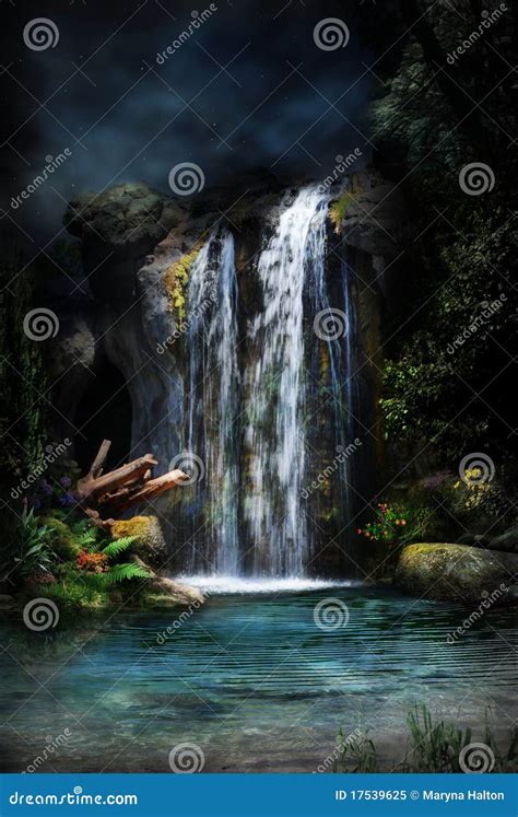 Magical forest waterfall-2 stock image. Image of stone - 17539625