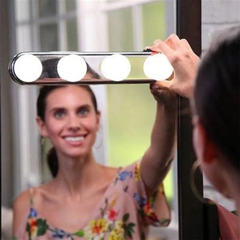 4 Bulb Makeup Mirror Light Headlight Installed Convenient Suction Cup Makeup Lamp LED Mirror ...